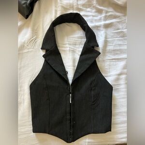 Black Pinstripe Halter Vest